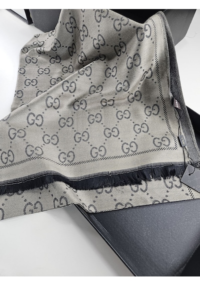 Miorel Scarfs G Desen Çift Taraflı Kaşmir İpek Şal 4 Mevsim Soft Pamuklu Şal Füme