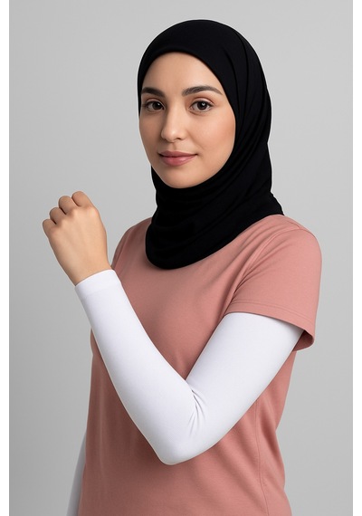 Sonbaharmoda Kadın Tesettür Likralı Esnek Düz Penye Kolluk Beyaz