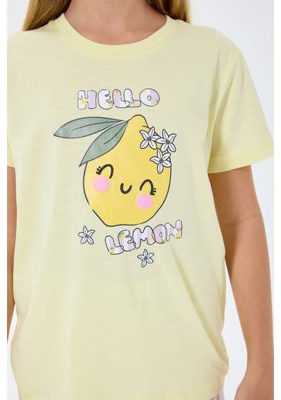 Rolypoly 3777 %100 Pamuk Kız Çocuk Kısa Kol Cepli Şort Pijama Takımı Sarı