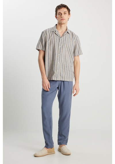 Wrangler Relaxed Fit Geniş Kesim Pamuk Keten Karışımlı Çizgili Gömlek Indigo Stripe