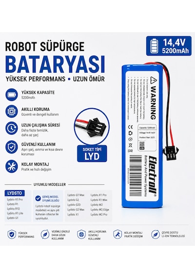 Lenovo T1 Uyumlu Robot Süpürge Bataryası 14.4v 5200mah Li-ion