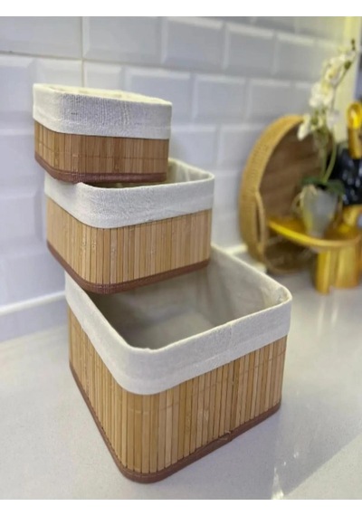 3b Trend Doğal Bambu Organizer Kutusu, Bambu Ahşap Ekmeklik, Ahşap Bambu Ekmek Sepeti Kahve - Krem