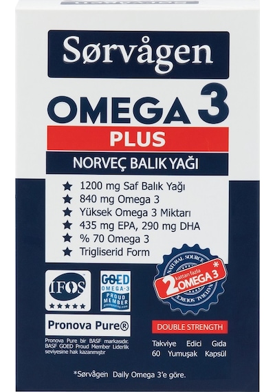 Sorvagen Omega 3 Plus Saf Norveç Balık Yağı. 60 Kapsül. 1200Mg Sorvagen Omega 3 Plus Saf Norveç Balık Yağı. 60 Kapsül. 1200Mg