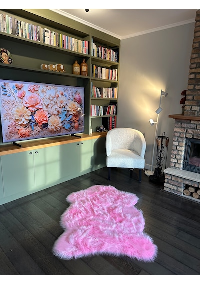 A Post Pembe Yumuşak Dokulu Peluş Halı Tek Kafa Post