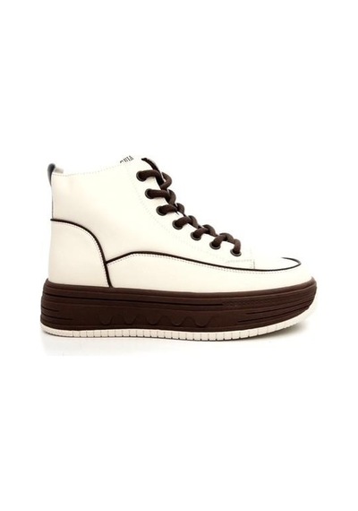 Guja 25k335 Kadın Hakiki Deri Parçalı Kısa Boyunlu Sneaker Bot Bej