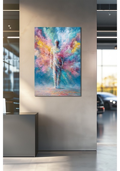 Renkli İnsan Silüeti Soyut Sanat Baskılı Cam Tablo Modern Dekoratif Duvar Tablosu