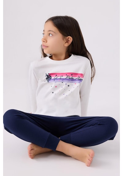 U.s. Polo Assn. 1962 Garson Yıldızlı Kız Çocuk Krem Uzun Kol Pijama Takım Krem