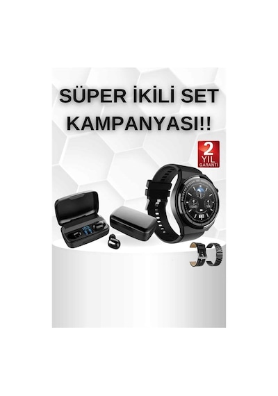 Kablosuz Bluetooth Kulaklık Ve Kordon Hediyeli Akıllı Saat Nabız Ölçer Uzun Pil Ömrü