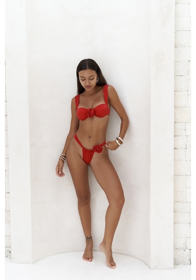 Mai Collection Mai Studios Co. Larasis Çiçek Detaylı Kırmızı Bikini Altı Kırmızı