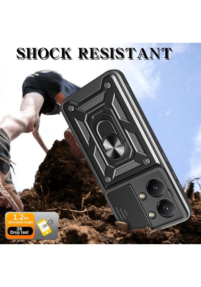 Xiaomi Poco X8 Pro Max İle Uyumlu Kılıf Magnetik Standlı Kamera Korumalı Sürgülü Kapak Siyah