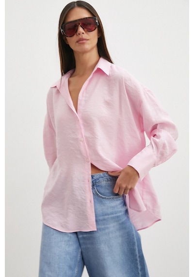 Never More Dökümlü Oversize Modal Gömlek Pembe