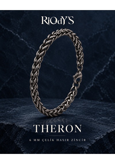 Riody's Theron Erkek Bileklik 6 Mm Füme Çelik Hasır Zincir Kancalı Kilit Gri