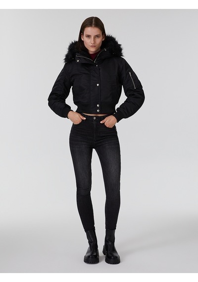 Slim Fit Kadın Mont Siyah