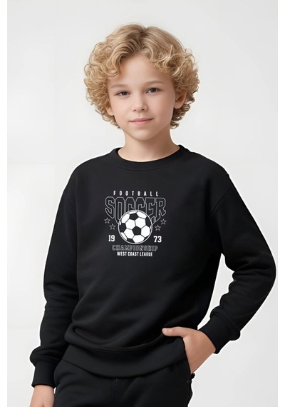 Fyk Kids Erkek Çocuk Soccer Baskılı Bisiklet Yaka Eşofman Takımı Siyah