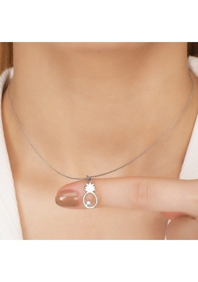 Zirkon Taşlı Ananas Desenli Gümüş Kaplamalı Gümüş Kolye Gold - Rose Gold - Gümüş