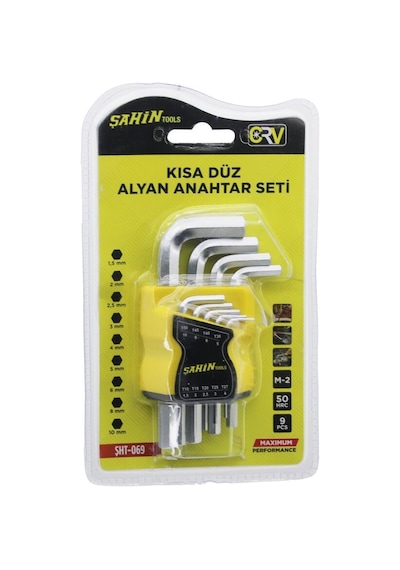 Şahin Tools Şht-069 Alyan Anahtar Seti 9 Adet 50hrc M-2 1.5 - 2 - 2.5 - 3- 4 - 5- 6 - 8 - 10