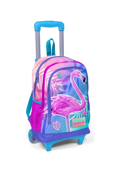 Coral High Mavi Flamingo Baskılı Işıklı Tekerlekli Çekçek Okul Çantası