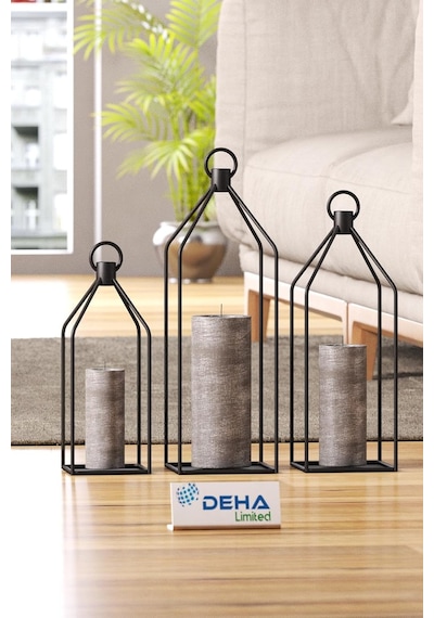 Metal Kafes 3'lü Set Mumluk Fener Dekoratif Mumluk Ferforje Şamdan Diğer