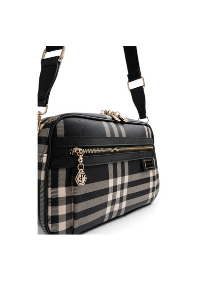 Silver & Polo Silver Polo Siyah - Siyah Çizgili Ekose Kadın Çapraz Çanta Sp1280