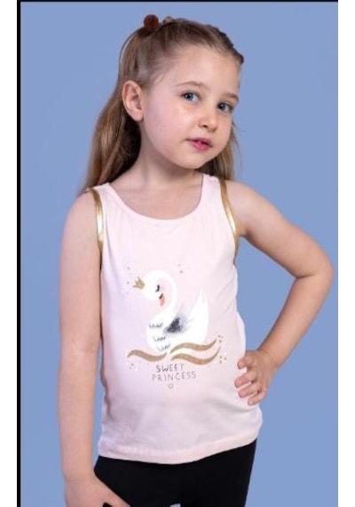 Toontoy Kids Toontoy Kız Çocuk Kuğu Baskılı Atlet Pudra