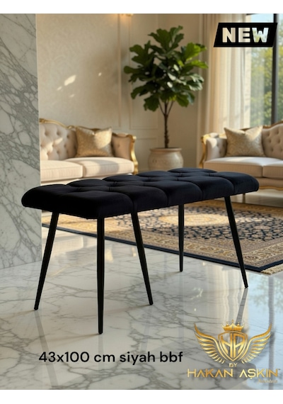 By Hakan Aşkın Stella 43x100 Cm Puf&bench Yatak Önü - Antre - Salon - Oturma Odası Siyah Stl01