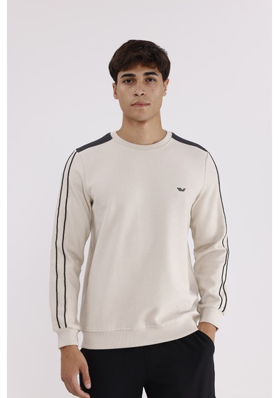 Rowinger Selanik Doku Yumuşak Tutuşlu Rahat Kalıp Yuvarlak Yaka Esnek Manşetli Sweatshirt Beıge