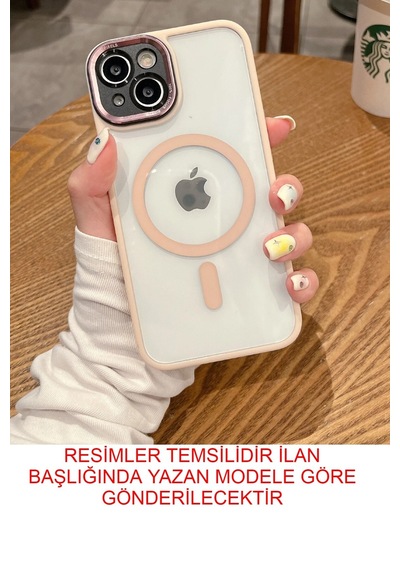 İphone 13 Uyumlu Kılıf Magsafe Özellikli Metal Tuş Sararmaya Karşı Korumalı Kapak Pembe