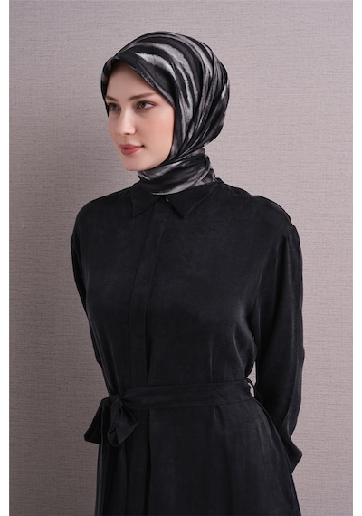 Armine Sura İpek Eşarp 2026-2027 - Sonbahar Kış-asm9629 Siyah-Gri