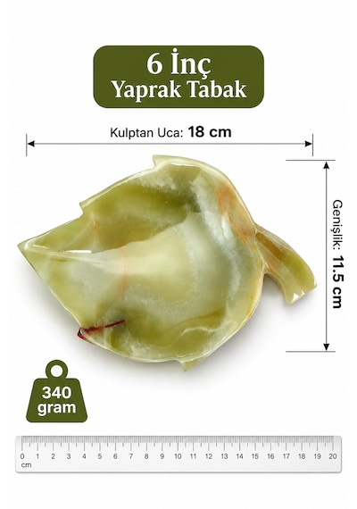 Yeşil Oniks Doğal Taş 6 İnç Yaprak Tabak Dekoratif Sunum Tabağı 1 Adet