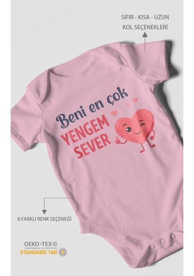 Morivokids Beni En Çok Yengem Sever Kısa Kollu Bebek Body %100 Pamuk Koyu Pembe