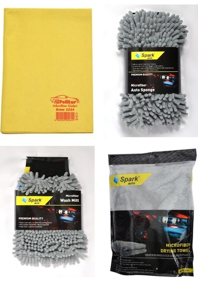 Polikur 3224 Güderi Bez & Spark 7040 Sünger & Spark 7050 Eldiven & Spark 2316 Peluş Bez 4'lü Set