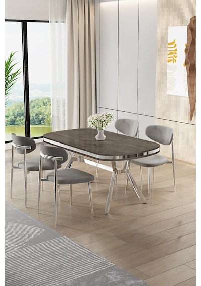 Canisa Olya Serisi 90x168 Mdf Sabit Lak Panel Antrasit İroni Masa Takımı Krom Ayaklı 4 Gri Sandalye Masa Antrasit İroni Gri Sandalye Canisa Olya Serisi 90x168 Mdf Sabit Lak Panel Antrasit İroni Masa Takımı Krom Ayaklı 4 Gri Sandalye Masa Antrasit İroni Gri Sandalye
