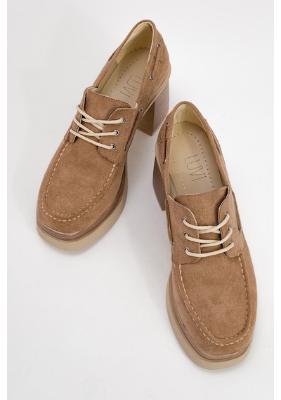 Luvishoes Luvi Shoes Dudley Koyu Bej Süet Bağcıklı Kadın Platform Topuklu Ayakkabı Koyu Bej