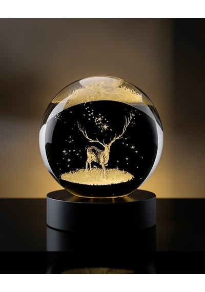 Led Işıklı Geyikli Kristal Küre Ahşap Standlı Xuczzzgeyikküre-2