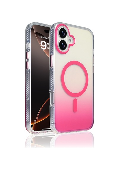 Zore İphone 16 Plus Kılıf M-safe Şarj Özellikli Transparan Renk Geçişli Nvth Toros Kapak - Rose Pembe