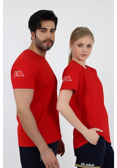 112 Acil Sağlık Yuvarlak Yaka Penye Kısa Kol Tshirt - Kırmızı