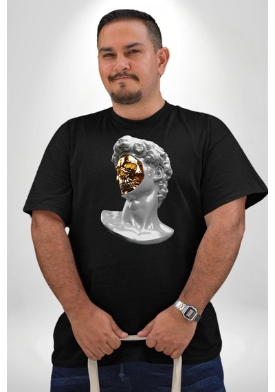 Angemiel Modern Sanat Apollo Siyah Büyük Beden Erkek Kadın Unisex Basic Ön Baskılı Tişört Siyah