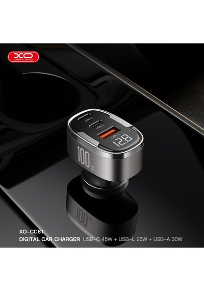 100w Pd Pps Hızlı Araç Şarj Aleti Type-c & Lightning & Usb-a 3 Portlu Voltaj Göstergeli Adaptör