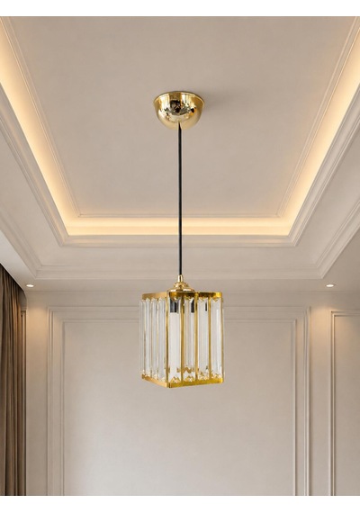 Kare Taşlı Gold Avize Altın - Gold