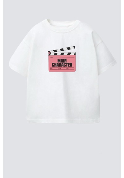 Monila Unisex Çocuk Pamuklu Bisiklet Yaka Baskılı T-shirt Ekru - Pembe