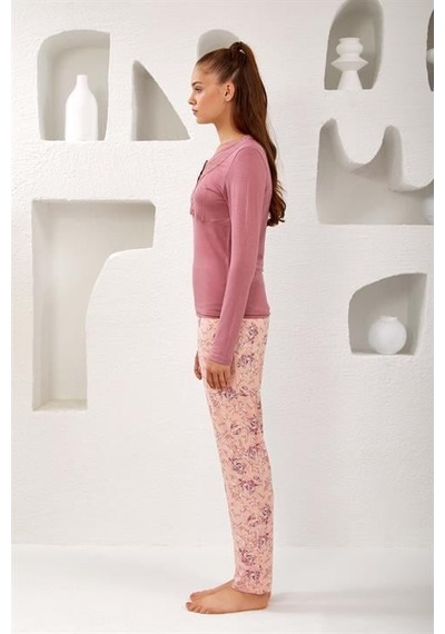 Relax Mode Kadın Dantelli Viskon Pijama Takım - 10762 VİZON
