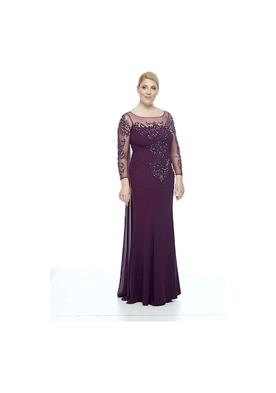 Moda Berray Kadın Uzun Kollu Arkası Şifon Kuyruklu Abiye Elbise Mürdüm 8028 Mürdüm