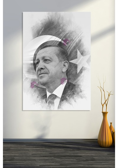 Recep Tayyip Erdoğan Başkan Erdoğan Karakalem Efektli Rte Kanvas Tablo 7 Farklı Ölçü