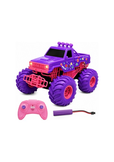 Özel Çiçekli Tasarım Kumandalı Canavar Kamyon- Off Road - Mor Arazi Aracı Şarjlı R/c F/f 1:18 Pembe - 885347567 Pembe