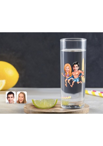 Kişiye Özel Renkli Baskılı Sevgililer Karikatürlü Vodka Bardağı-8