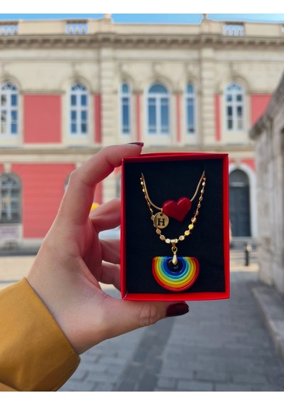 Sevgililer Günü Kişiselleştirilmiş Murano Kırmızı Kalp Gökkuşağı Set Tüm Harfler Mevcuttur Gold
