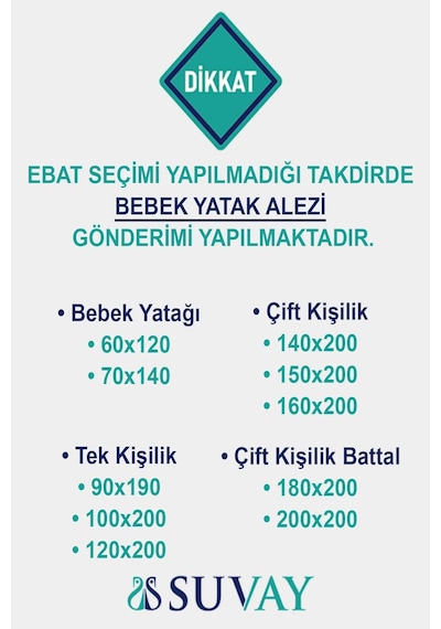 SUVAY %100 Pamuk Sıvı Geçirmez Fitted Alez Yatak Koruyucu Tek ve Çift Kişilik
