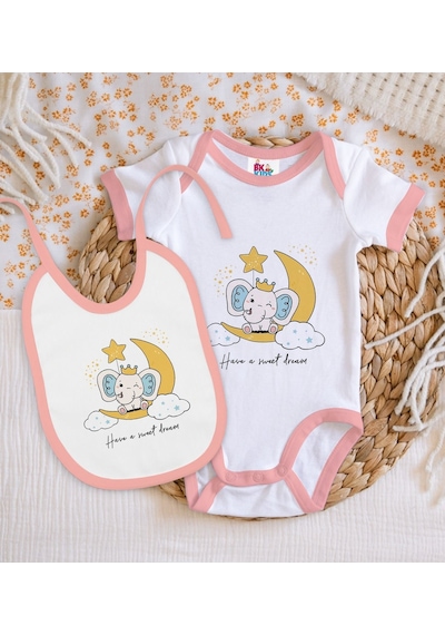 Bk Kids Sweet Dream Tasarımlı Pembe Bebek Body Zıbın Ve Mama Önlü Çok Renkli