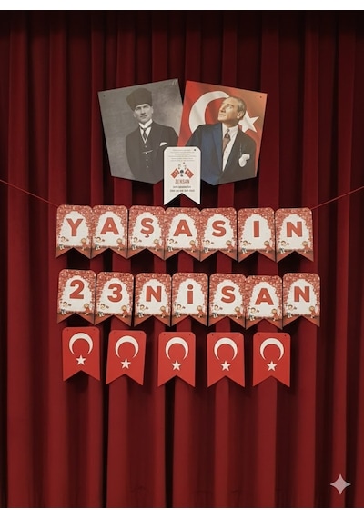 23 Nisan Okul Pano Süsleme Seti Yaşasın 23 Nisan Afiş & Bayraklı Süs Kalın Kuşe Kağıt Standart