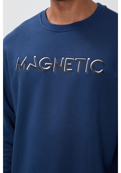 Tommy Life İndigo Yazı Nakışlı O Yaka Rahat Form İçi Polarlı Erkek Sweatshirt - 88020 Indıgo